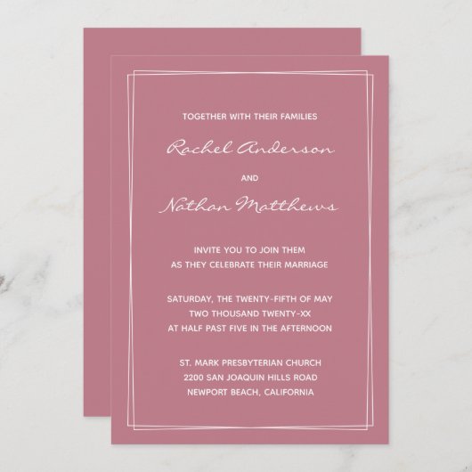 旧バラピンクミニマル結婚式招待状 (正面/裏面)