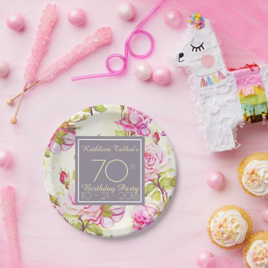 旧バラ70歳誕生日パーティー紙プレート ペーパープレート (パーティー)