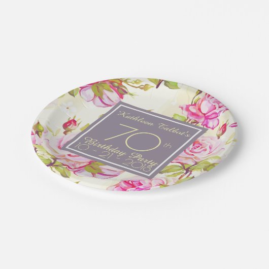 旧バラ70歳誕生日パーティー紙プレート ペーパープレート (アングル)