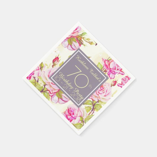 旧バラ70th誕生日パーティーペーパーナプキン スタンダードカクテルナプキン (角)