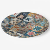 旧パッチワークファッションドキルトデザイン ペーパープレート (アングル)