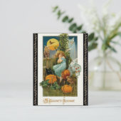 旧ファッションカボチャのパッチ、ハロウィーンポストカード ポストカード (スタンド正面)