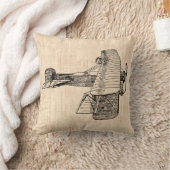 旧ファッションドアンティーク飛行機ベージュスクリプト クッション (ブランケット)