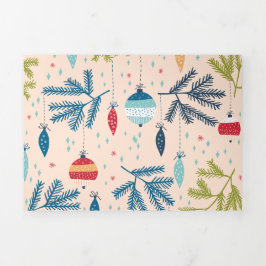 旧ファッションドクリスマスオーナメントぶら下がったズ・オン・ツリー 三つ折りクリスマスカード