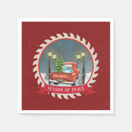 旧ファッションドクリスマスヴィンテージ赤トラック紙 スタンダードカクテルナプキン