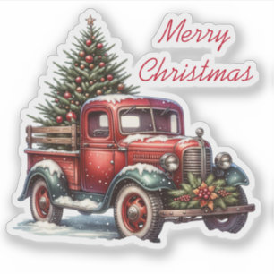 旧ファッションドクリスマスヴィンテージ赤トラック シール