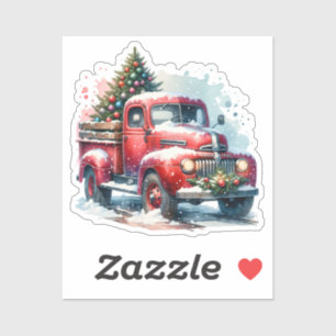 旧ファッションドクリスマスヴィンテージ赤トラック シール