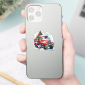 旧ファッションドクリスマスヴィンテージ赤トラック シール (スマートフォン)