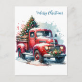 旧ファッションドクリスマスヴィンテージ赤トラック ポストカード (正面)