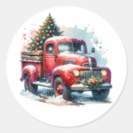 旧ファッションドクリスマスヴィンテージ赤トラック ラウンドシール