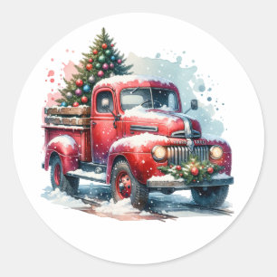 旧ファッションドクリスマスヴィンテージ赤トラック ラウンドシール
