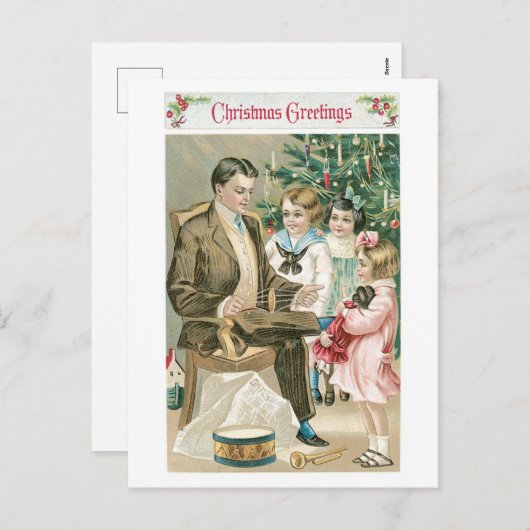 旧ファッションドクリスマス、家族 シーズンポストカード (正面/裏面)