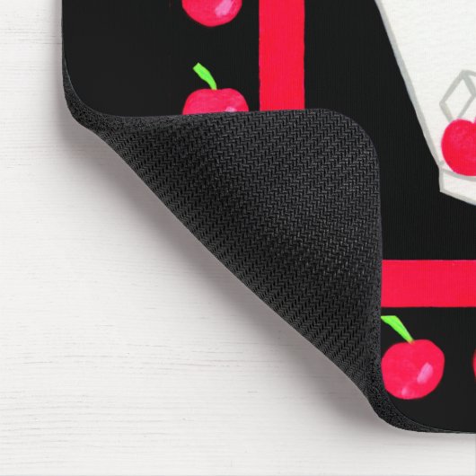 旧ファッションドレトロドリンク赤さくらんぼオンブラック マウスパッド (コーナー)