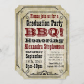 旧ファッションドヴィンテージBBQ卒業パーティー 招待状 (正面/裏面)