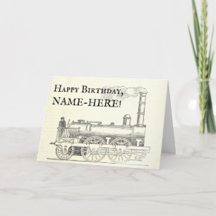 旧ファッションド列車機関車誕生日 カード
