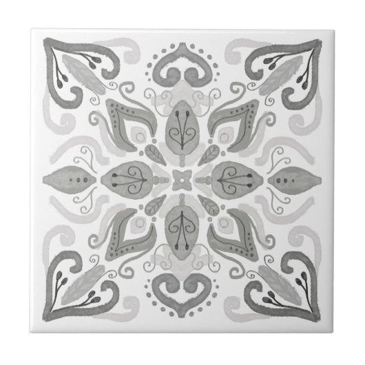 旧ホオーガニックームウォーターカラーデコール淡灰色白 タイル (正面)