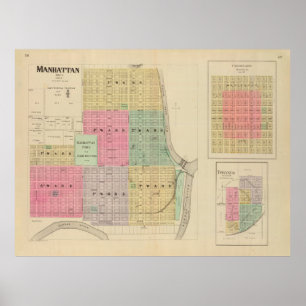 旧マンハッタンKSの地図(1887年) ポスター