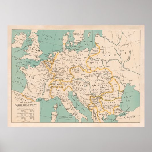旧ヨーロッパ地図（1913年）ヴィンテージヨーロッパ大陸 ポスター (正面)