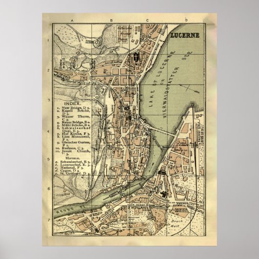 旧ルツェルンのスイスの地図(1887) ポスター (正面)