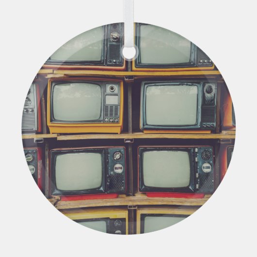 旧レトロテレビ空白の画面 ガラスオーナメント (正面)