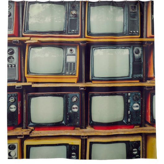 旧レトロテレビ空白の画面 シャワーカーテン (正面)