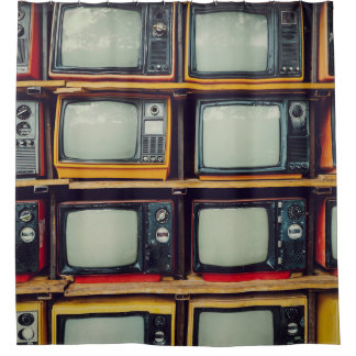 旧レトロテレビ空白の画面 シャワーカーテン