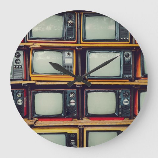 旧レトロテレビ空白の画面 ラージ壁時計 (正面)