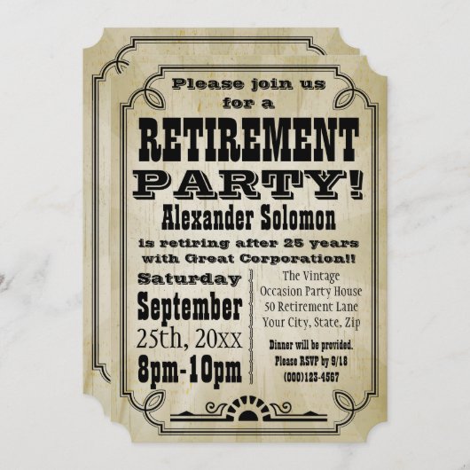 旧ヴィンテージカントリー退職パーティの招待状 招待状 (正面/裏面)