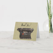 旧ヴィンテージマニュアルブラックタイプライターon Tan サンキューカード (正面)