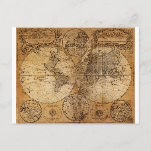 旧ヴィンテージ世界地図 ポストカード (正面)
