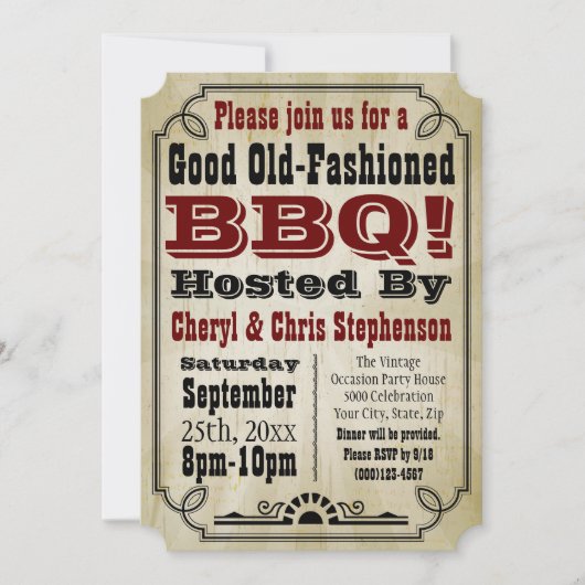 旧ヴィンテージ国BBQバファッションドーベクパーティー 招待状 (正面)