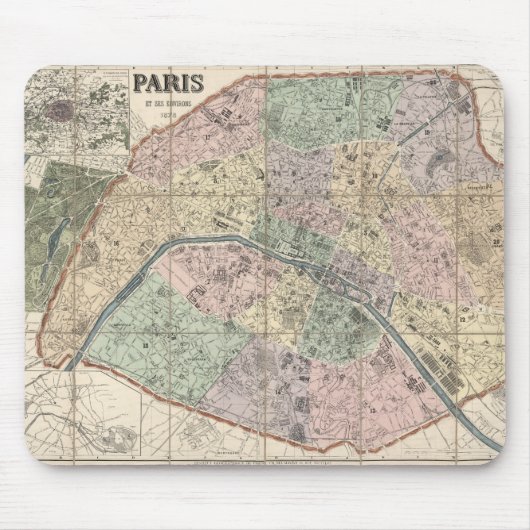旧ヴィンテージ都市パリの地図,フランス マウスパッド (正面)