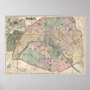 旧ヴィンテージ都市地図(フランスヨーロッパ) ポスター
