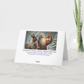 旧世界のサンタランタンエルフ鹿の赤いカーディナル雪 シーズンカード (裏面)