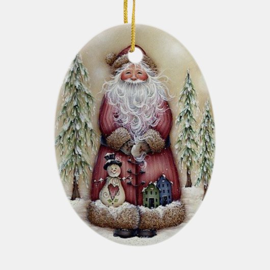 旧世界のヴィンテージの森林サンタのオーナメント セラミックオーナメント (裏面)