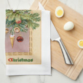 旧世界の父クリスマスとツ飾リー キッチンタオル (四つ折り)