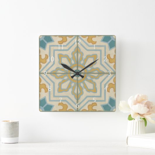 旧世界の装飾的なタイルパターン スクエア壁時計 (ホーム)