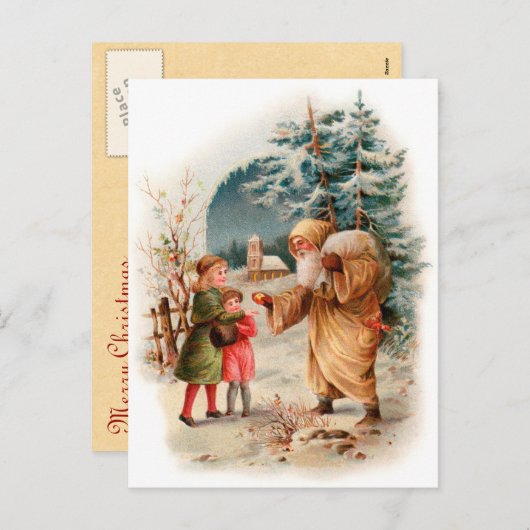 旧世界ドイツのサンタ シーズンポストカード (正面/裏面)