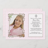 旧世界ピンクダマスク写真宗教招待状 招待状 (正面/裏面)