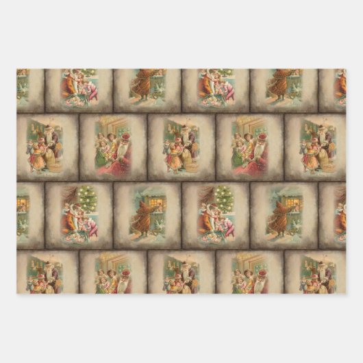 旧世界ヴィンテージ素朴クリスマスシーン ラッピングペーパーシート (正面3)