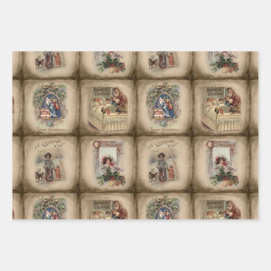 旧世界ヴィンテージ素朴クリスマスシーン ラッピングペーパーシート (正面2)