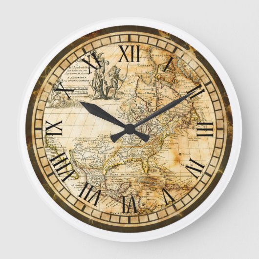 旧世界地図の時計 ラージ壁時計 (正面)