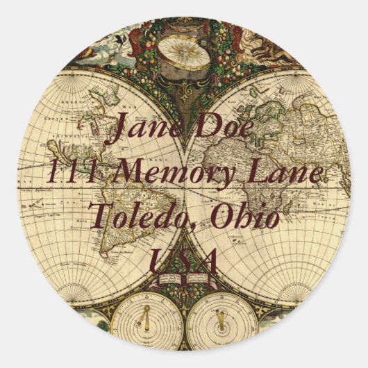 旧世界地図アドレスステッカー ラウンドシール (正面)
