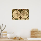 旧世界地図ポスター ポスター (キッチン)