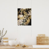 旧世界地図上のドミノ列 ポスター (キッチン)