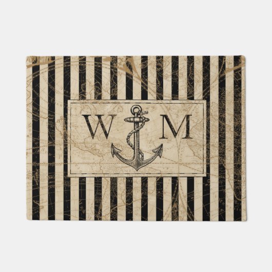 旧世界地図航海のいかりモノグラム ドアマット (正面)