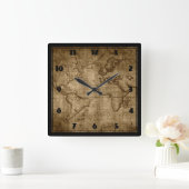 旧世界地図 – カスタム時計 スクエア壁時計 (ホーム)