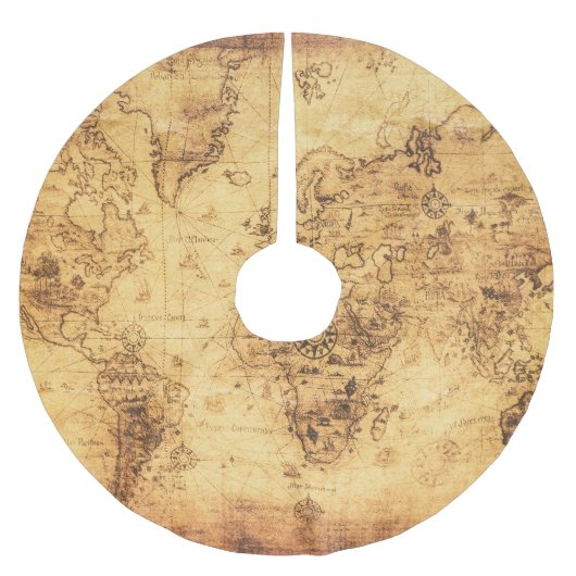 旧世界地図：ステンドパーチメントヴィンテージ ブラッシュドポリエステルツリースカート (正面)