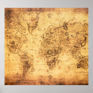 旧世界地図：ステンドパーチメントヴィンテージ ポスター