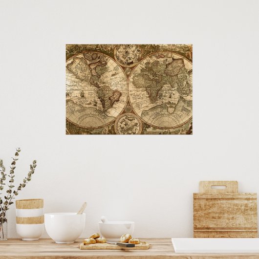旧世界地図 ポスター (キッチン)